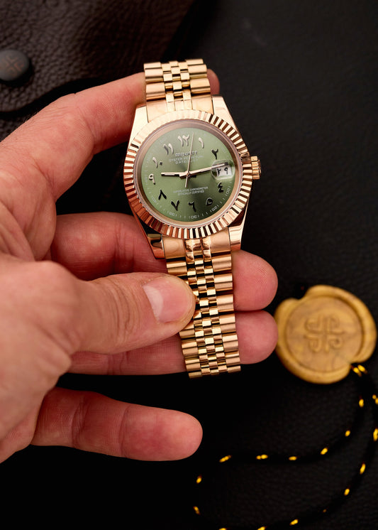 The "Just Date" 39mm - Rose & Olive Arabic