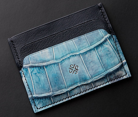 Cerulean Cascade Crocodile cardholder - a bespoke marvel in a constellation of handcrafted luxuries