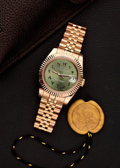The "Just Date" 39mm - Rose & Olive Arabic