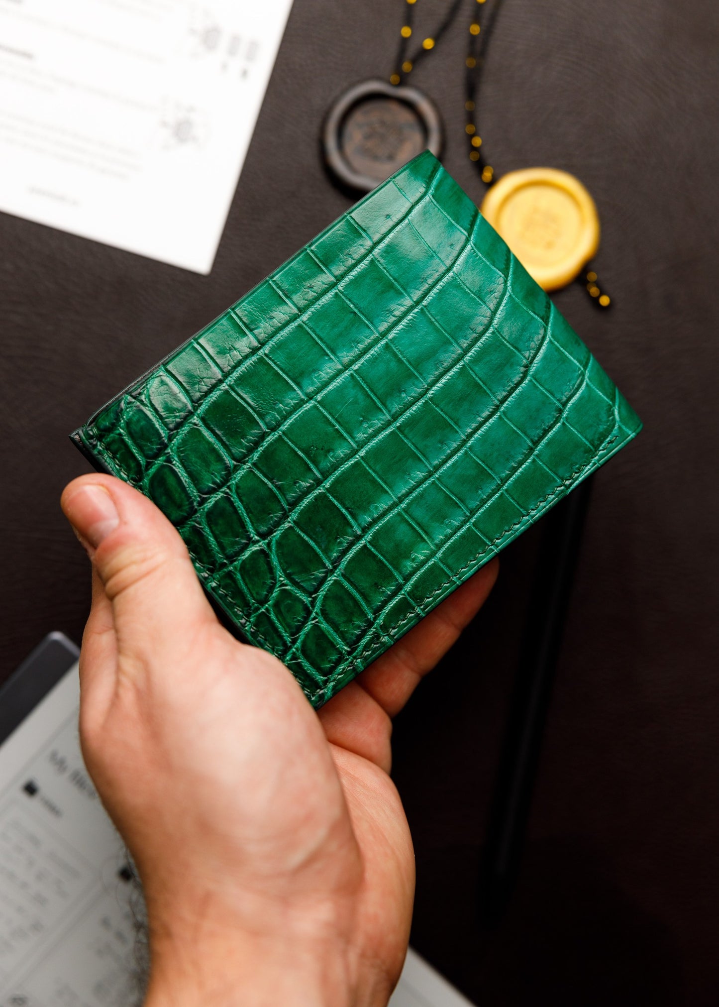 Bifold Wallet - Emerald Green Crocodile