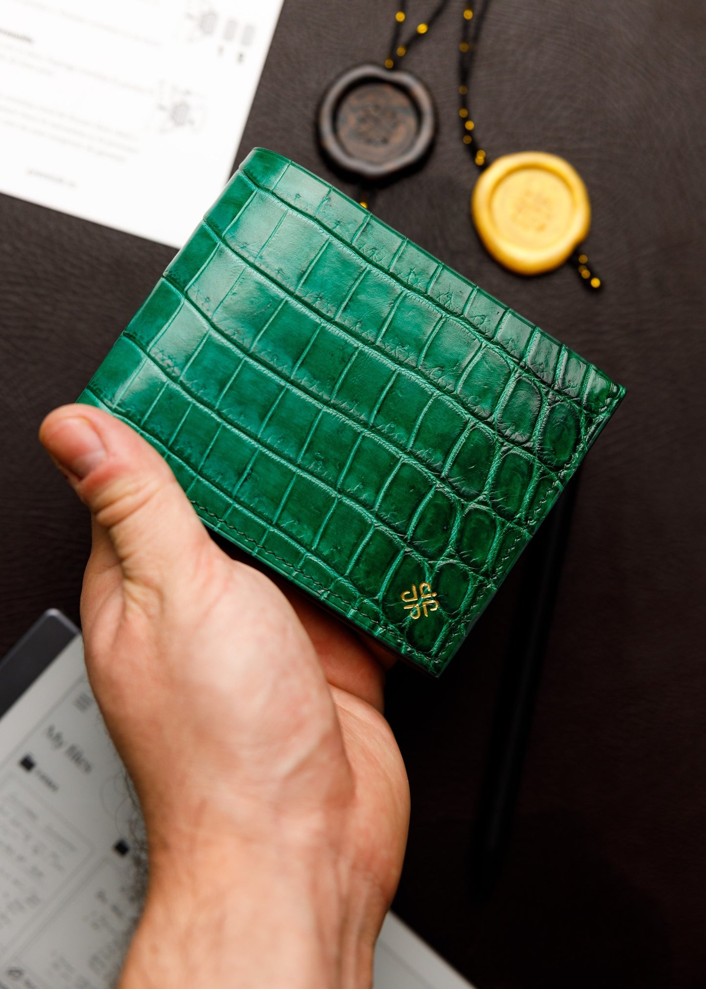 Bifold Wallet - Emerald Green Crocodile