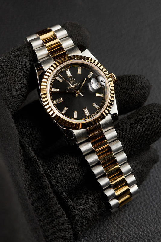 The "Lady Just" - 2 Tone Gold Black Baguette