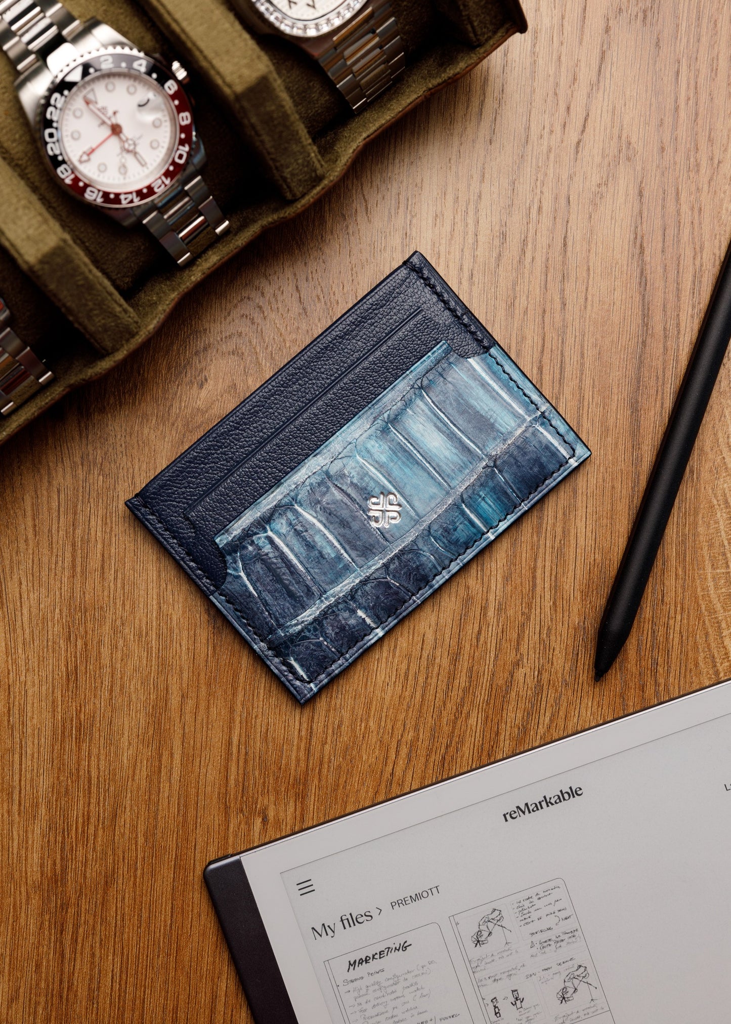 Cardholder - Washed Blue Crocodile