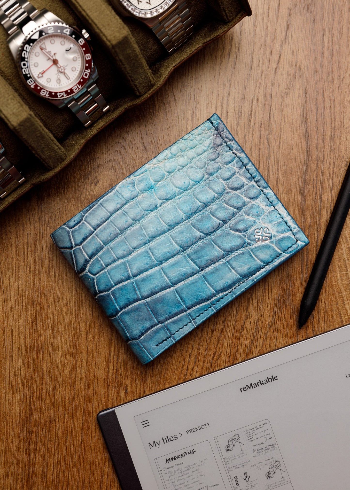 Bifold Wallet - Washed Blue Crocodile