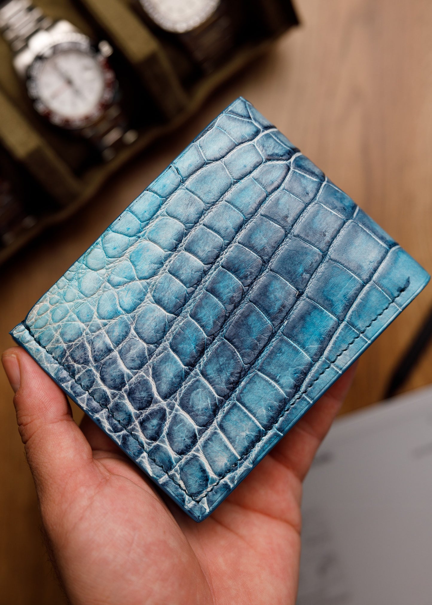 Bifold Wallet - Washed Blue Crocodile